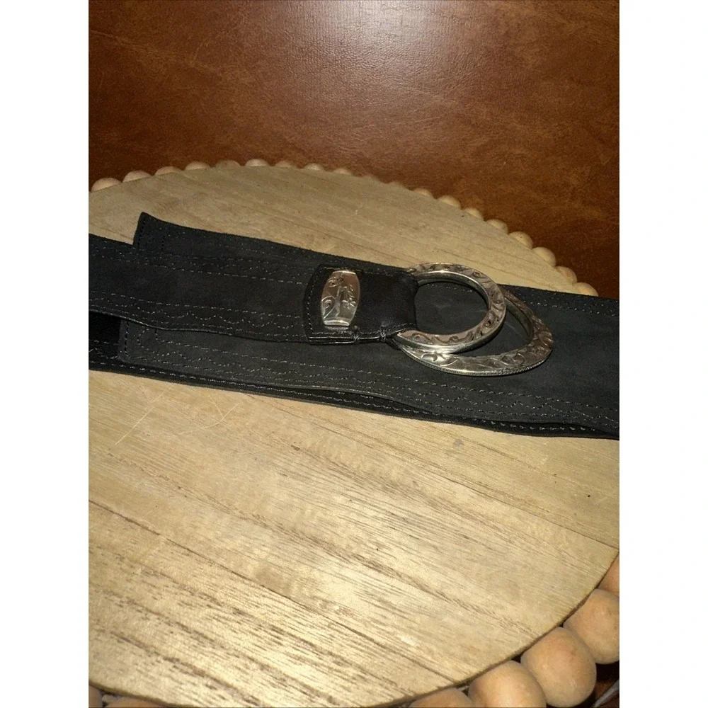 BRIGHTON women's soft black suede leather wide belt Sz L